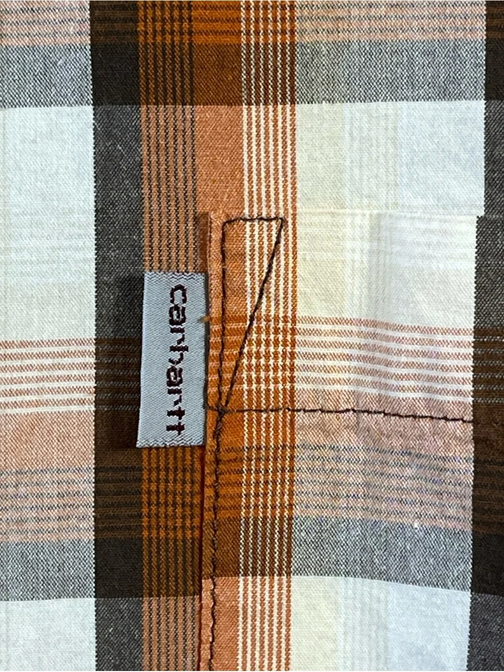 Carhartt Men's Relaxed Fit Button Down Plaid Shirt Pocket orange brown Large